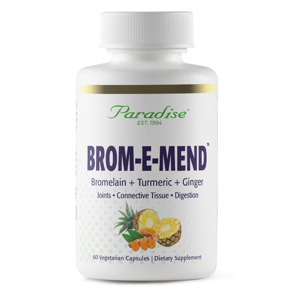 Paradise Herbs Bromelain Supplement, Brom-E-Mend, with Turmeric, Bromelain and Ginger, Capsule, 60 Capsules