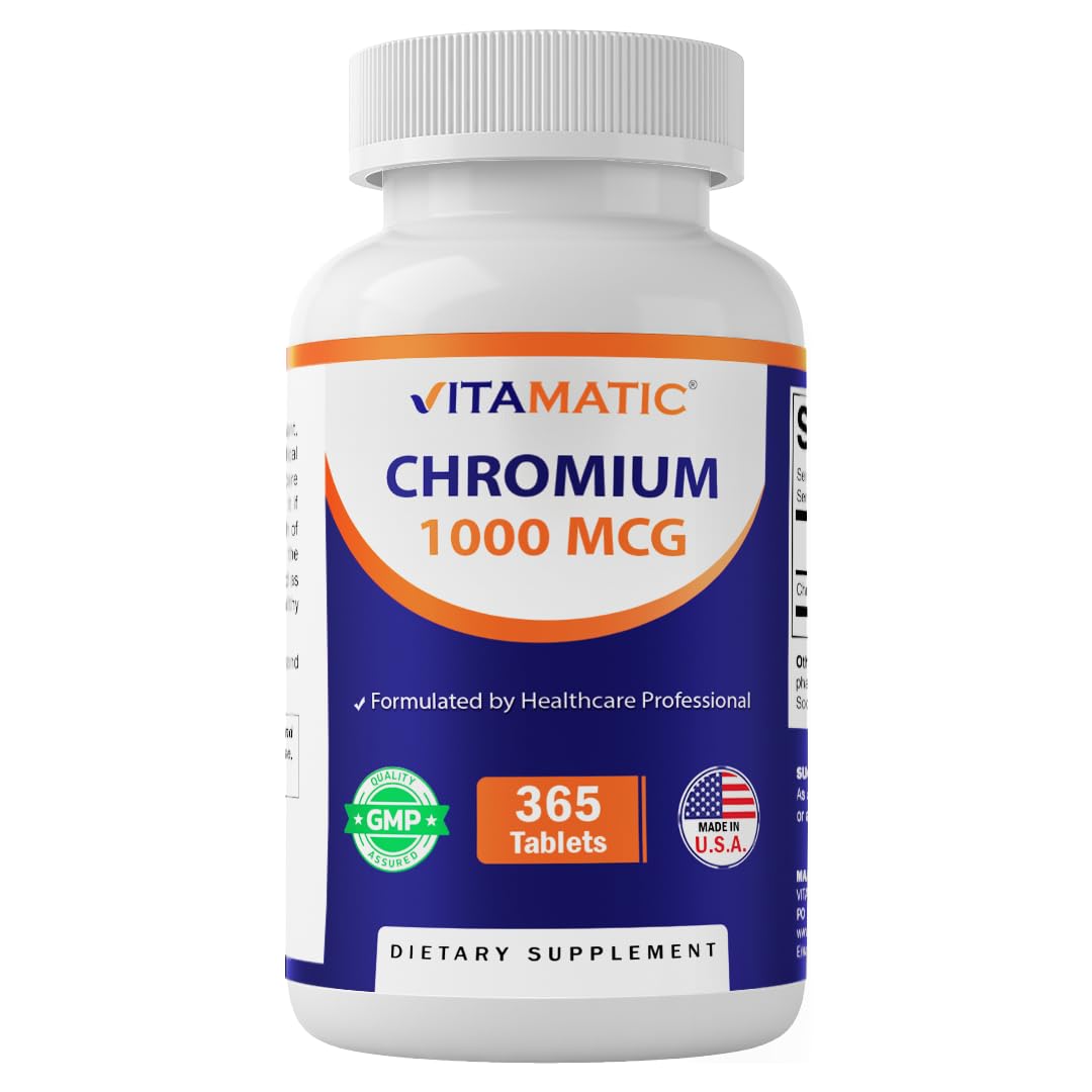 Vitamatic Chromium 1000 mcg Picolinate Tablets, 365 Count, Non-GMO, Gluten Free