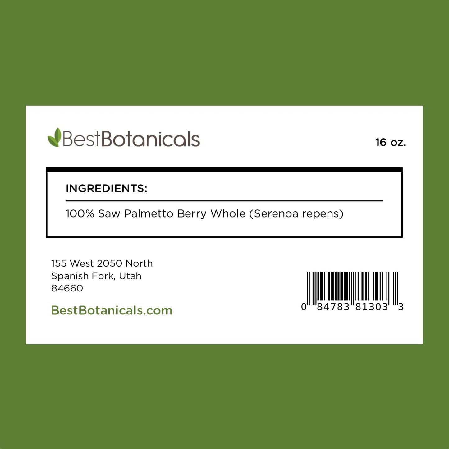 Best Botanicals Saw Palmetto Berry Whole Powder, 16 oz
