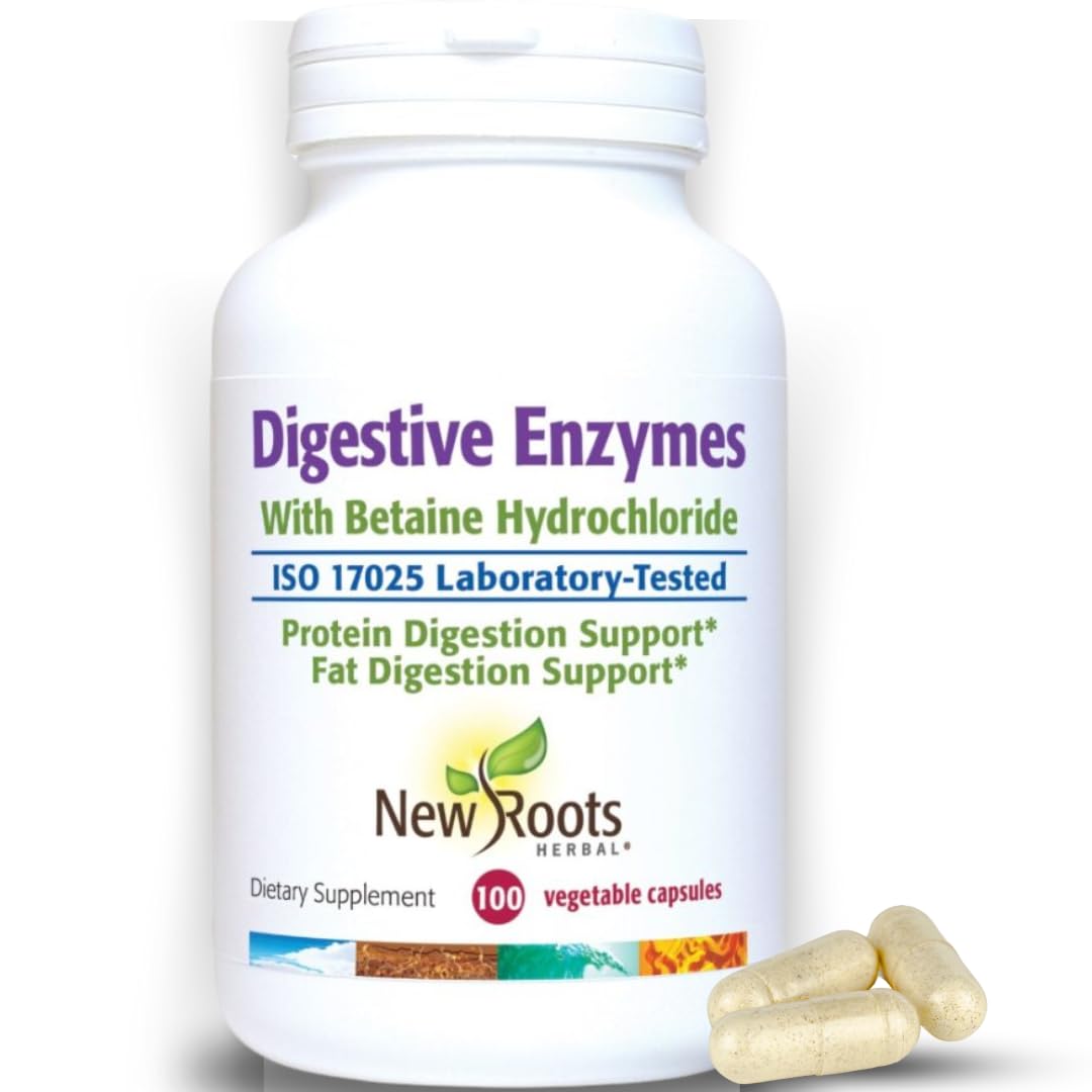 NEW ROOTS HERBAL Digestive Enzymes with Ox Bile and Betaine HCl Capsule, 100 Count