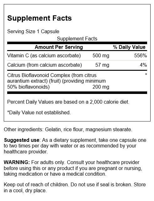 Swanson Buffered Vitamin C with Bioflavonoids 500 mg Capsule, 100 Capsules