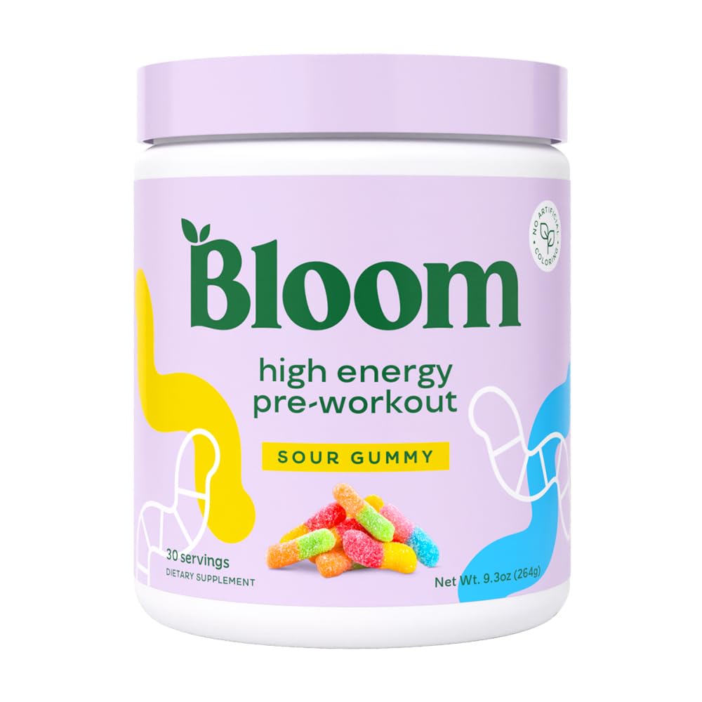 Bloom Nutrition Pre Workout Powder Sour Gummy, 30 Servings
