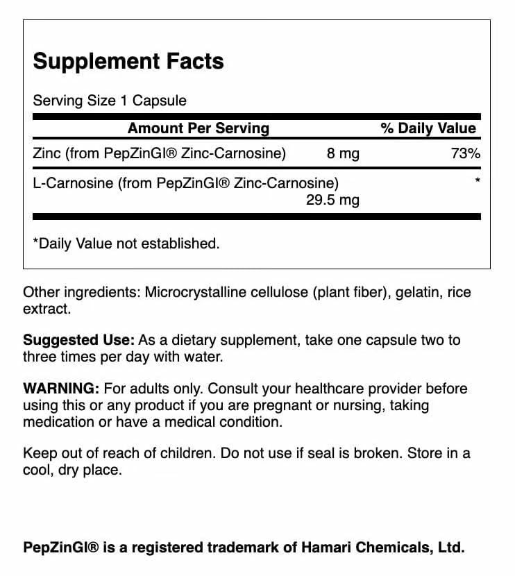 Swanson Zinc Carnosine (PepZin GI) 180 Capsules