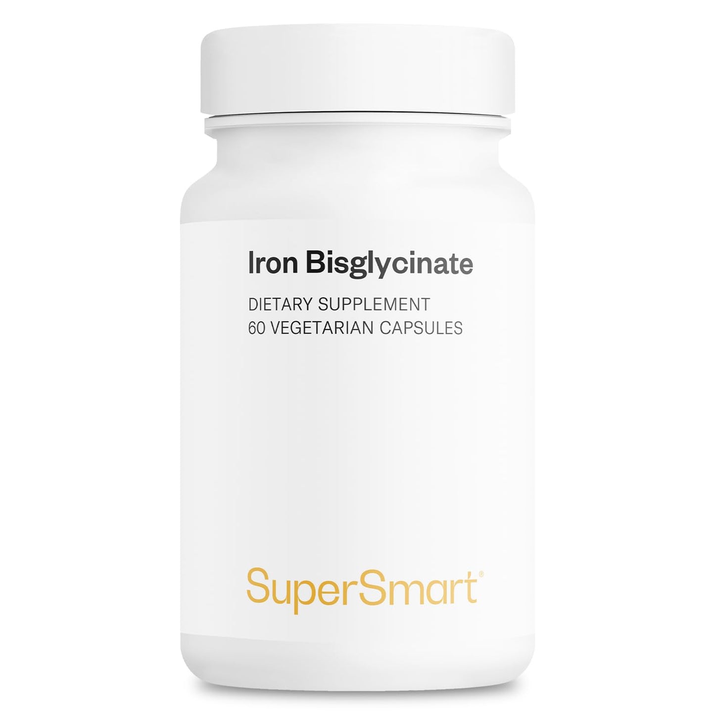 Supersmart Iron Bisglycinate Supplement 75mg per Day (Highly Absorbable) Gentle Iron, 60 Capsules