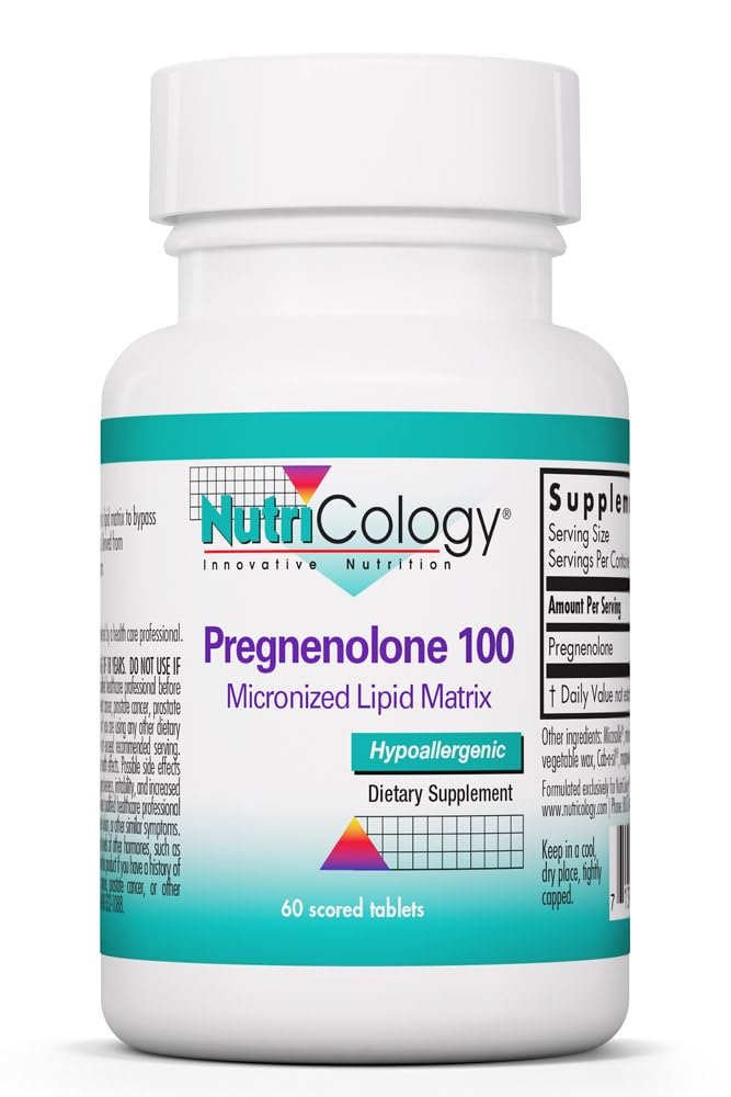 Allergy Research Group NutriCology Pregnenolone 100 mg Micronized Hormone Precursor Stress & Well-Being Support Enhanced Absorption Formula, 60 Tablets