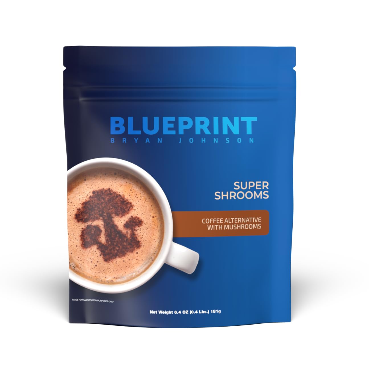 Blueprint Bryan Johnson Super Shroom Coffee – Mushroom Coffee with Lion’s Mane, Reishi & GABA – 70mg Caffeine – Focus & Energy Coffee – Adaptogenic Coffee Alternative, Powder, 30 Servings