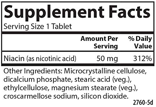 Carlson Niacin 50 mg Tablets, Supports Cholesterol Metabolism, Energy Production, Heart Health, Nerve Function, 100 Tablets
