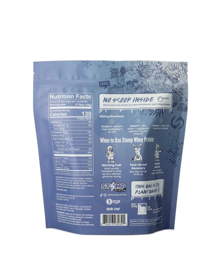 Stomp Nutrition Chocolate Fudge Brownie Grass-Fed Non-GMO Whey Protein Powder, 32 oz