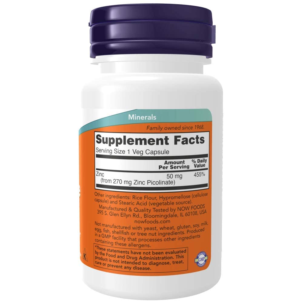 NOW Foods Zinc Picolinate 50mg Capsules 120 Count