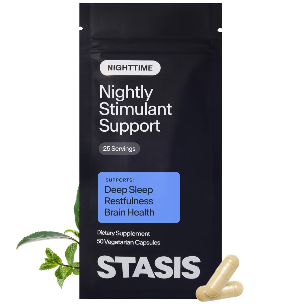 STASIS Nighttime Stimulant Support Capsules with Magnesium Bisglycinate, Melatonin, L-Theanine & Venetron, Evening Routine, 50 Count