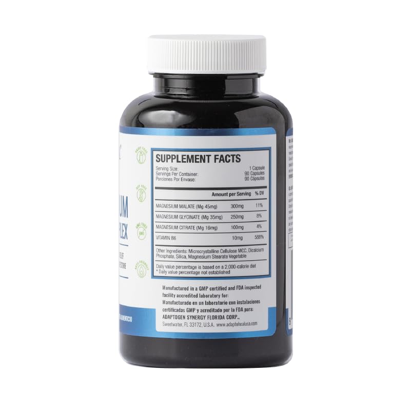 ADAPTOHEAL Magnesium Glycinate, Malate & Citrate Capsules, 90 Count