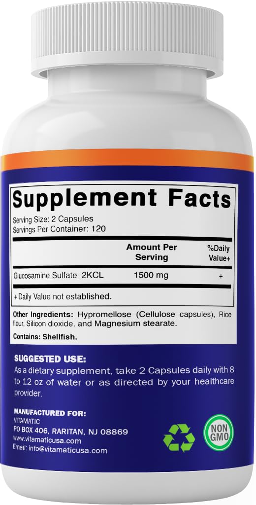 Vitamatic Glucosamine Sulfate Supplement, 1500mg, 480 Capsules