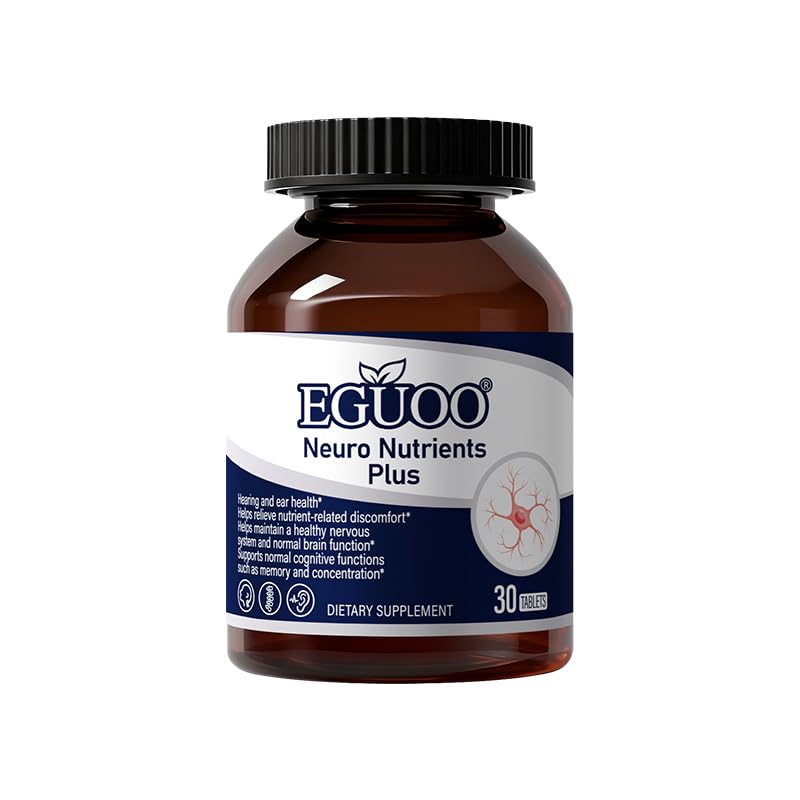 EGUOO Neuro Nutrients Plus Vitamin B12 (Methylcobalamin) 5000mcg, Folate & Selenium – Dietary Supplement for Nervous System & Auditory Wellness, 30 Tablets