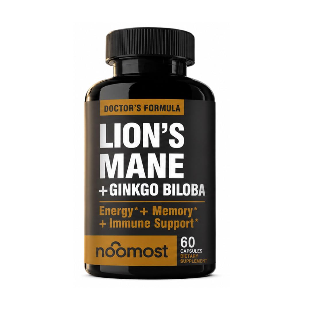 NooMost Lions Mane Supplement Organic Capsules With Ginkgo Biloba – Cognitive Health, Focus & Memory Support – Natural Superfood for Brain, Energy & Immune Health – Non-GMO – 60 Capsules