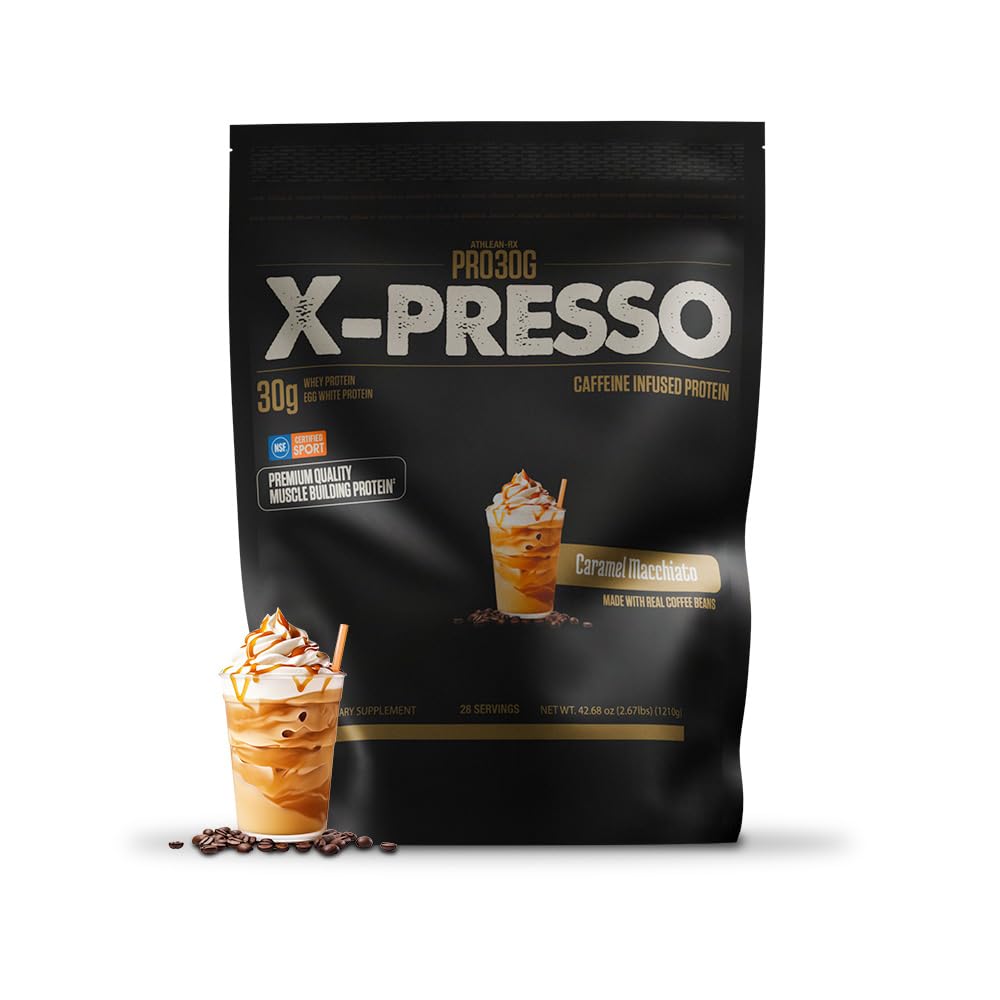 ATHLEAN-RX Xpresso Premium Caffeinated Protein Powder Caramel Macchiato, Powder, 2.67 Pound
