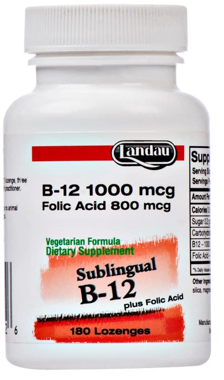 Landau B12 Sublingual 1000 mcg Plus Folic Acid Cherry Flavor Lozenges 180