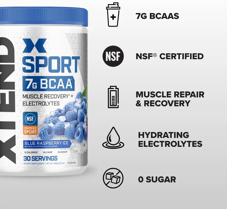 Scivation XTEND Sport BCAA Powder Blue Raspberry Ice 12.2 Ounce