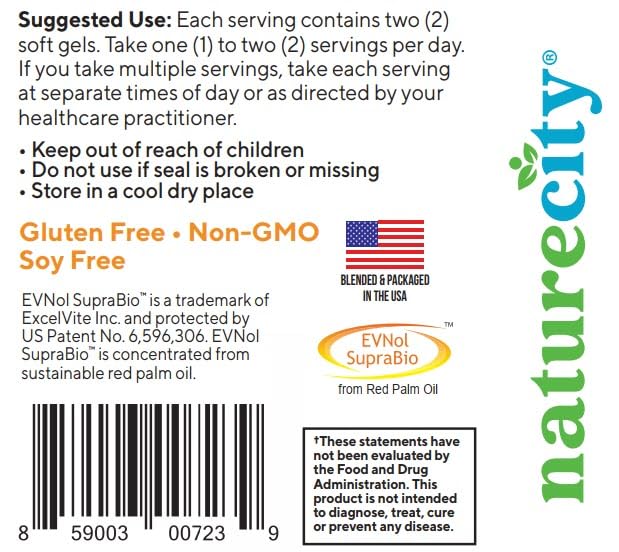 NatureCity True-E Full Spectrum Tocotrienols Vitamin E & Natural Alpha Tocopherol Supplement Softgels 120