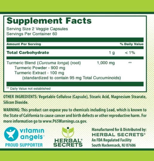 Herbal Secrets Turmeric Curcumin Supplement Capsule, 120 Veggie Capsules