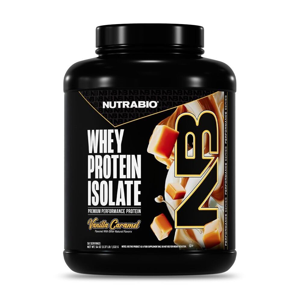 NutraBio 100% Whey Protein Isolate Protein Powder, Vanilla Caramel, 54 Servings