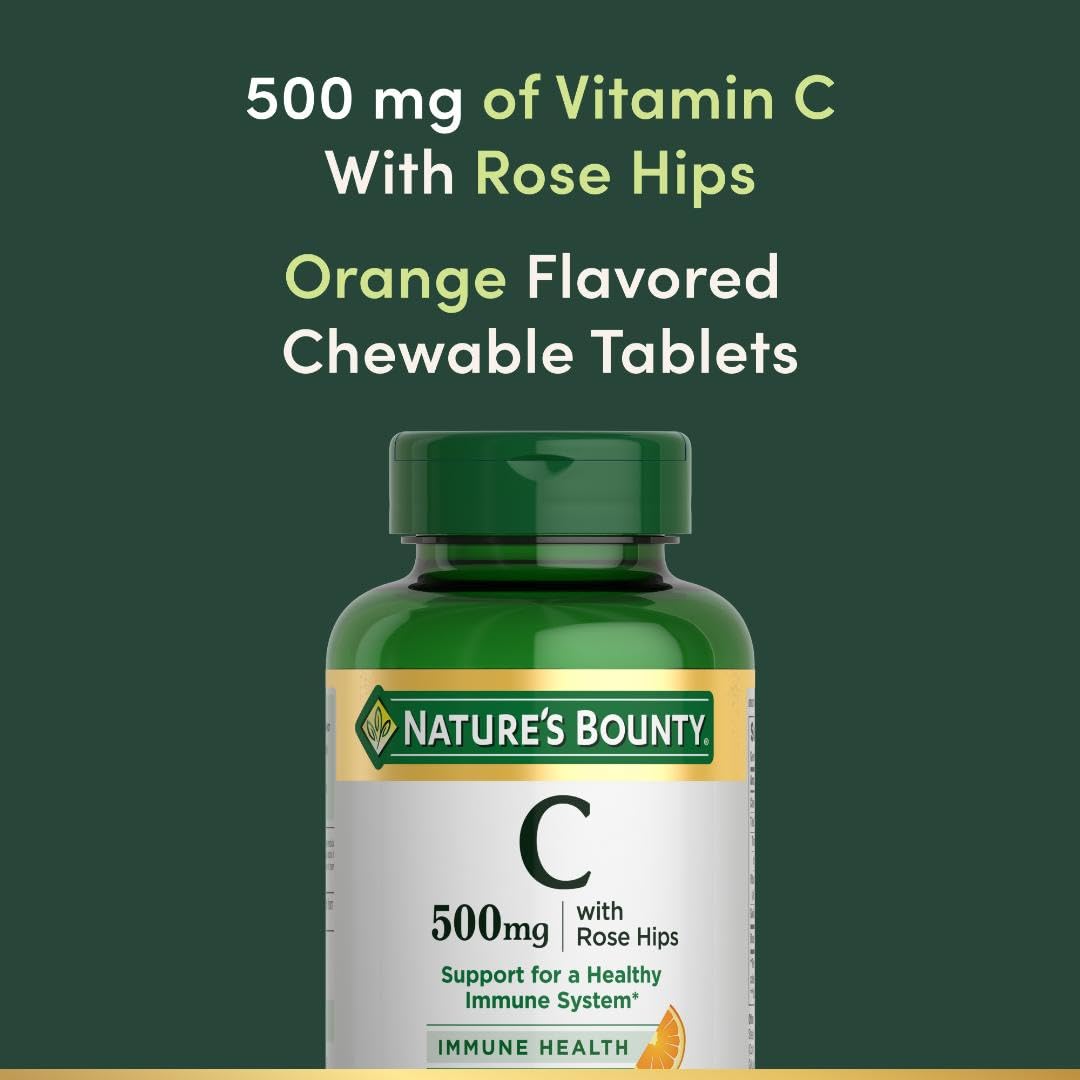 Nature's Bounty Vitamin C 500 mg with Rosehips Chewable Tablets, 90 Count
