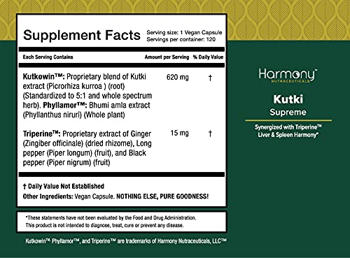 Harmony Nutraceuticals Kutki Supreme Capsules, 120 Count