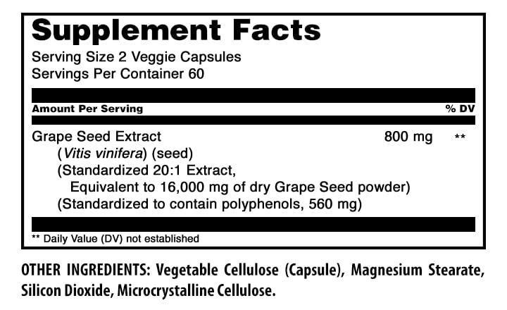 Amazing Nutrition Grapeseed Extract 800 mg 20:1 Capsules, 120 Count