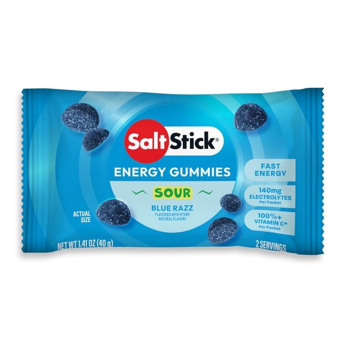 SaltStick Energy Gummies with Electrolytes Sour Blue Razz, 80 Gummies