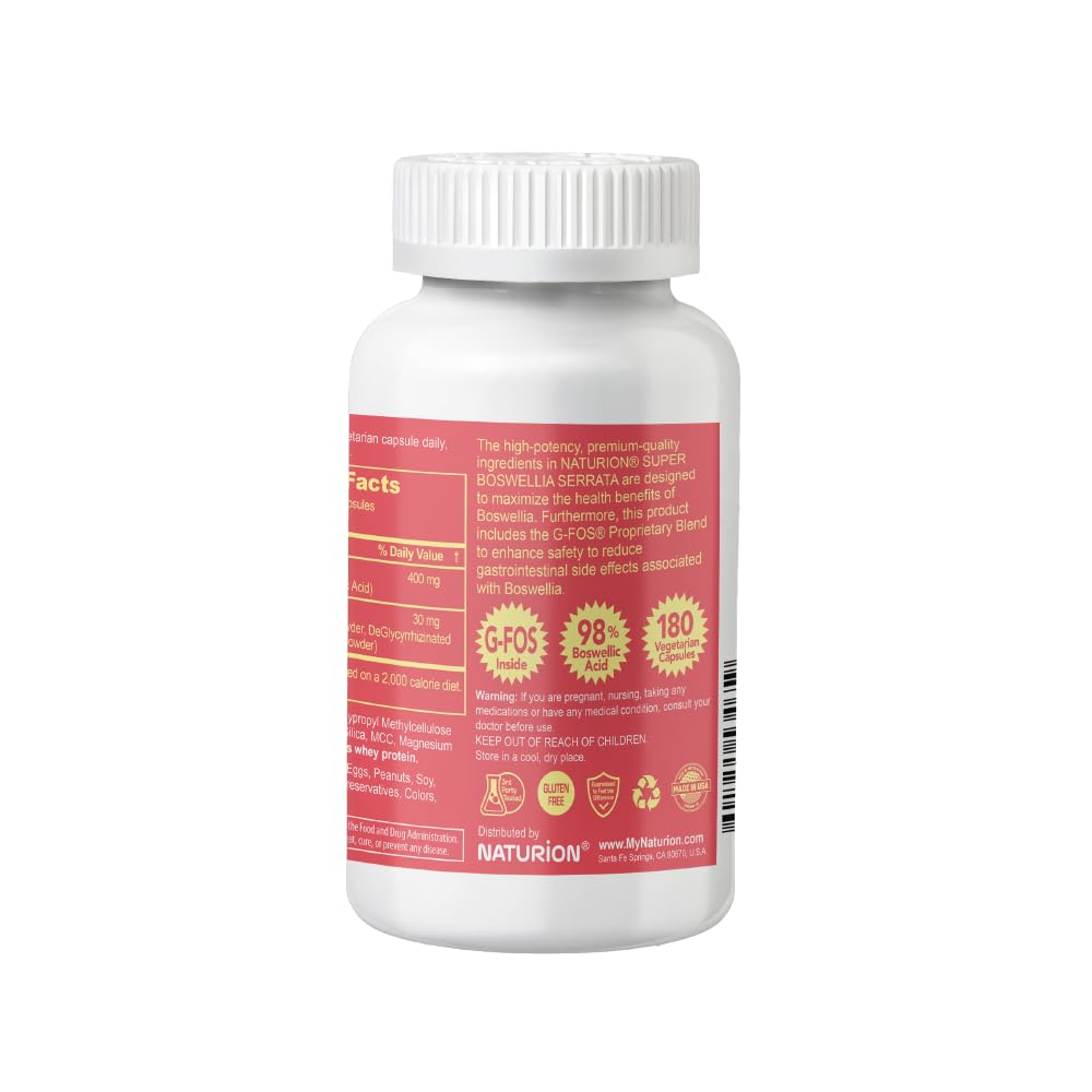 NATURION Super Boswellia Serrata with G-FOS Capsules, 180 Count