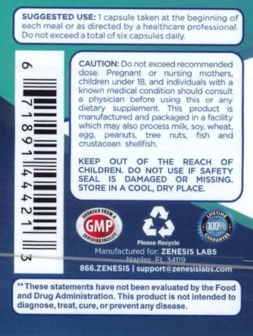 Zenesis Labs Digestive Enzymes with Amylase, Bromelain, Protease, Lipase, and 14 Other Enzymes, 180 Capsules