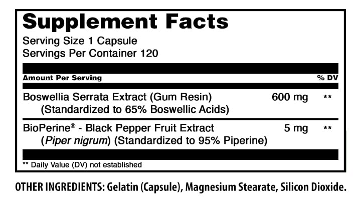 Amazing Nutrition Boswellia Extract with Bioperine Supplement Capsules, 120 Count