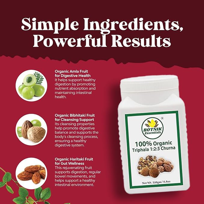 BOTNIK ESSENTIALS 100% Organic Triphala 1:2:3 Churna Powder, 250g