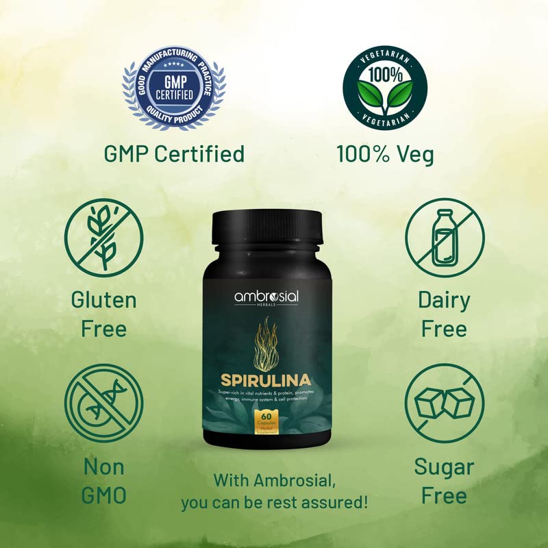 AMBROSIAL Spirulina 500 mg Capsules, 60 Count