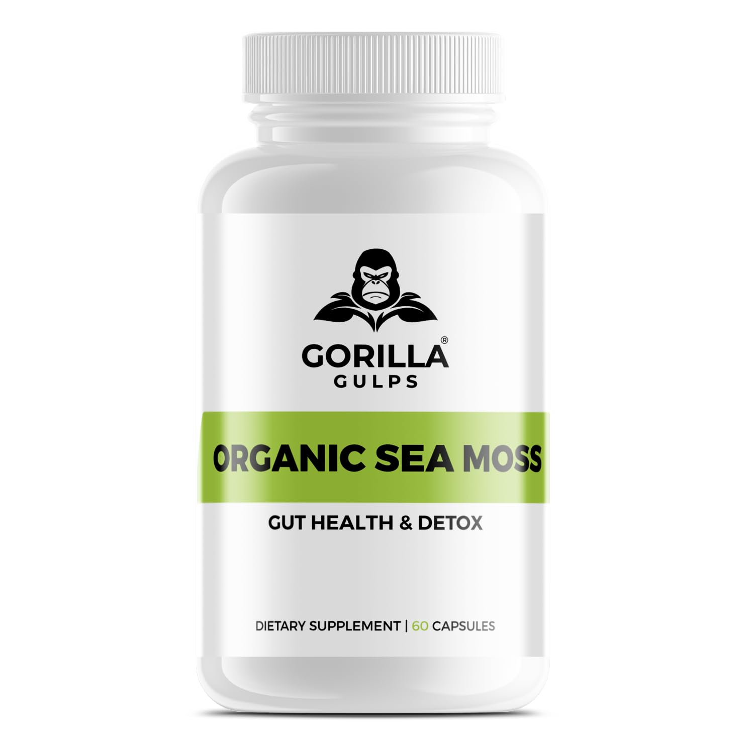 Gorilla Gulps 100% Purity Organic Sea Moss - Fermented Veggie Capsules, Blend of Irish Moss, Bladderwrack, Burdock, Bioperine, Certified Organic, Vegan, Non-GMO, 60 Capsules