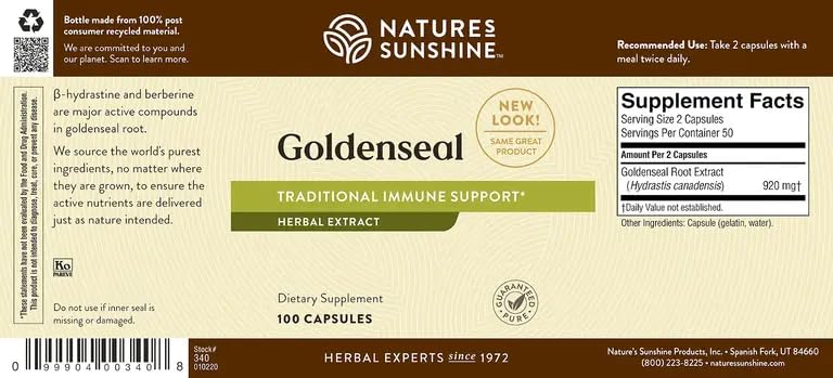 Nature's Sunshine Golden Seal Capsules, 100 Capsules