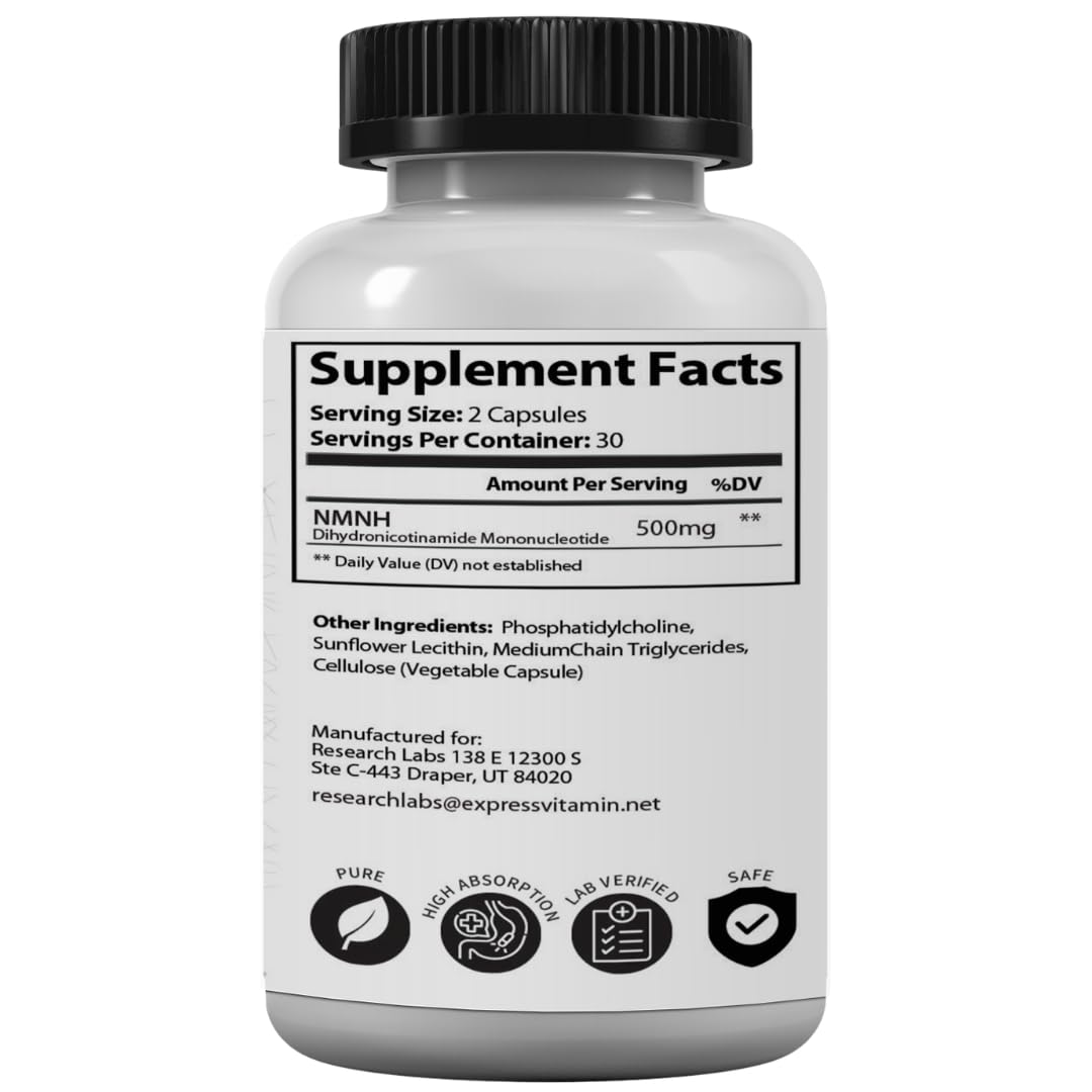 Research Labs Liposomal NMNH (NMN Supplement Alternative) Capsules, 60 Count
