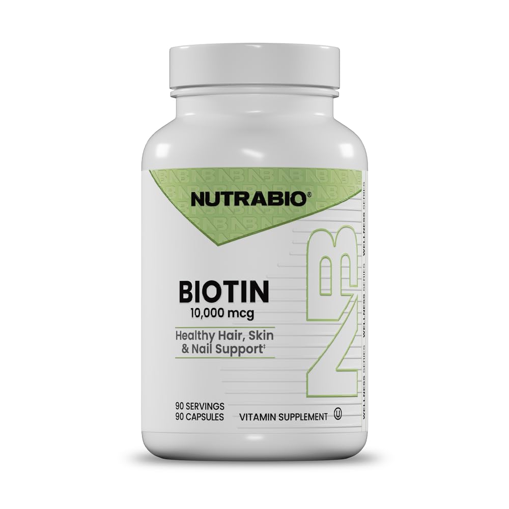 NutraBio Biotin 10000mcg Vegetable Capsules, 90 Count