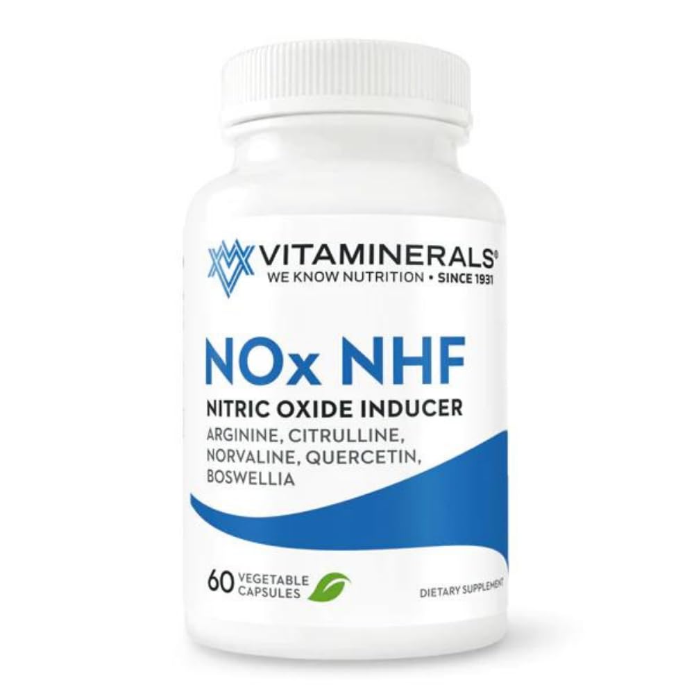 Vitaminerals 122 NOx NHF L-Arginine, L-Citrulline, L-Norvaline Plus B6, Quercetin, White Willow, Boswellia & Enzymes Capsules, 60 Capsules