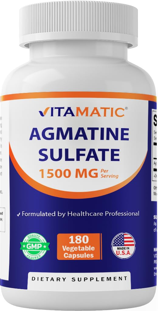 Vitamatic Agmatine Sulfate 1500mg Capsules, 180 Count