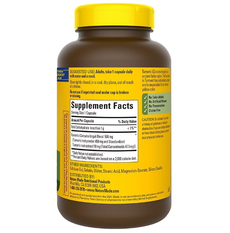 Nature Made Turmeric Curcumin with Standardized Extract Capsules 180 Count