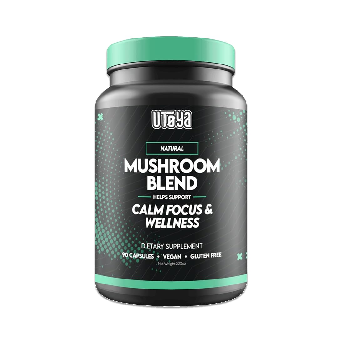 UTOYA Mushroom Blend Capsules - Lions Mane, Reishi, Cordyceps 90 Count