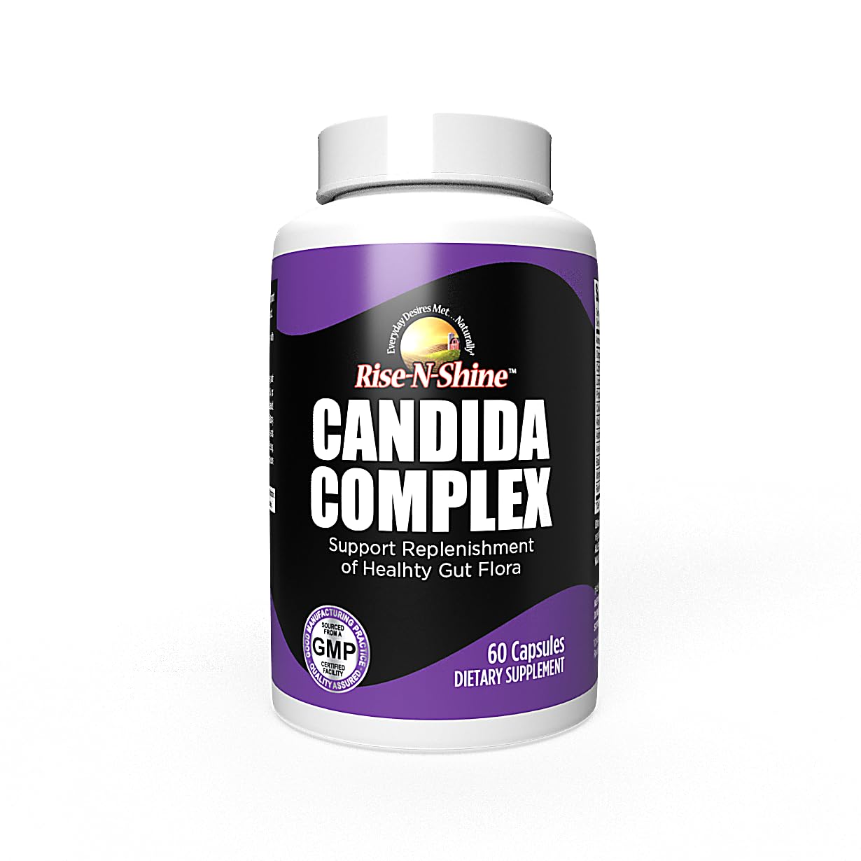 Rise-N-Shine Candida Support Supplement to Support Gut Flora Replenishment Capsule, 60 Count