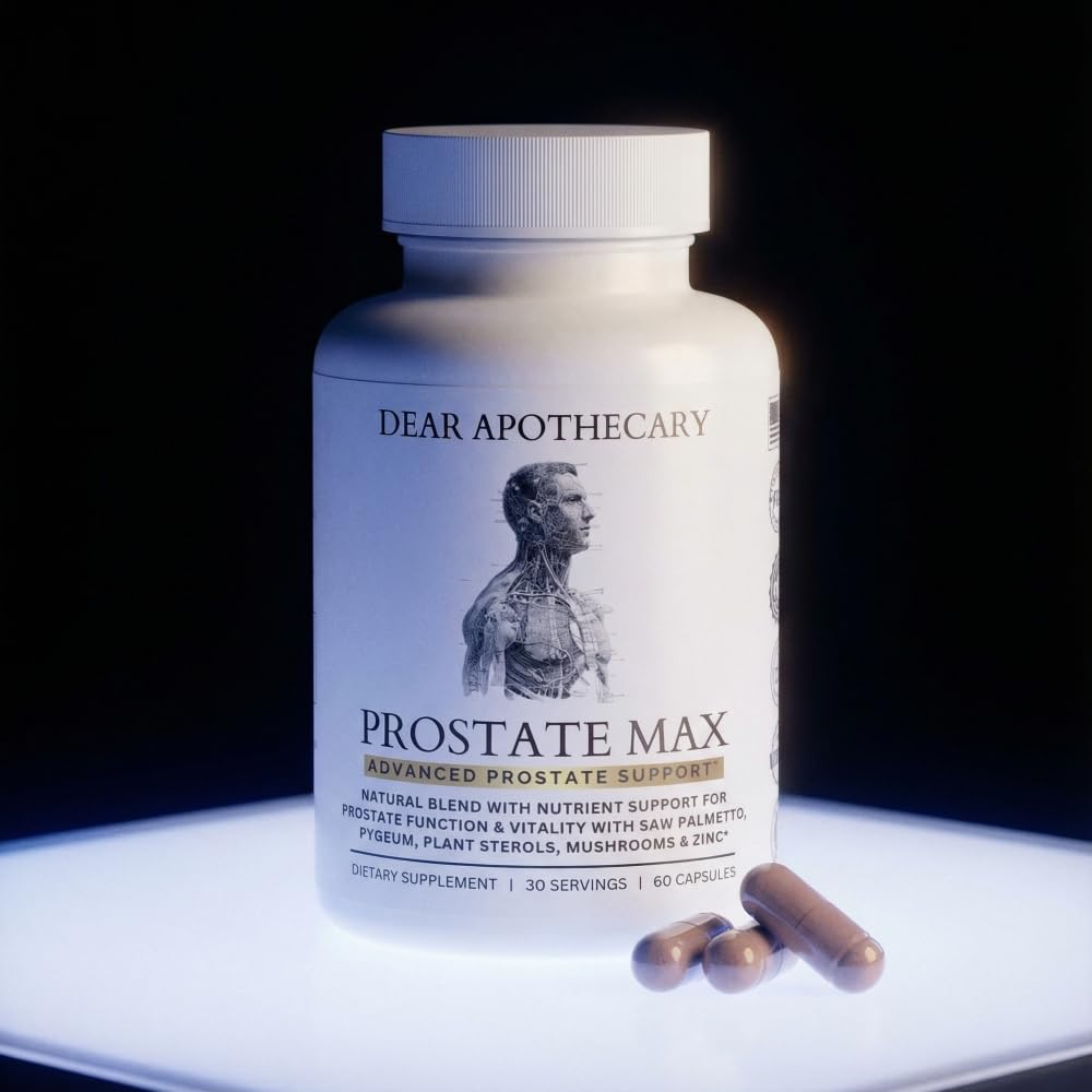 Dear Apothecary Prostate Supplement for Men with Saw Palmetto 200mg, Pygeum, Plant Sterols, Zinc, Selenium - Vegan Non-GMO - 60 Capsules