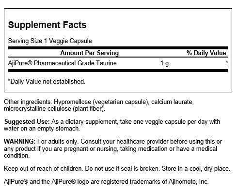 Swanson AjiPure Amino Acid Taurine 1000 mg, 60 Veg Capsules