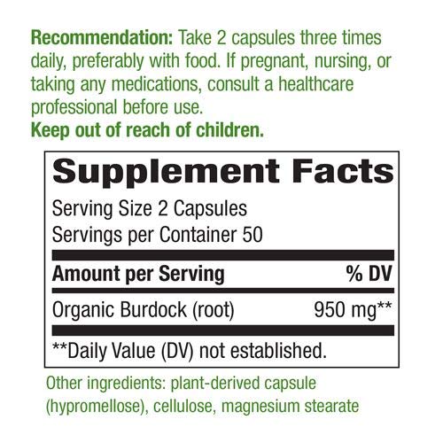 Nature's Way Burdock Root 475 mg per capsule, 200 Capsules