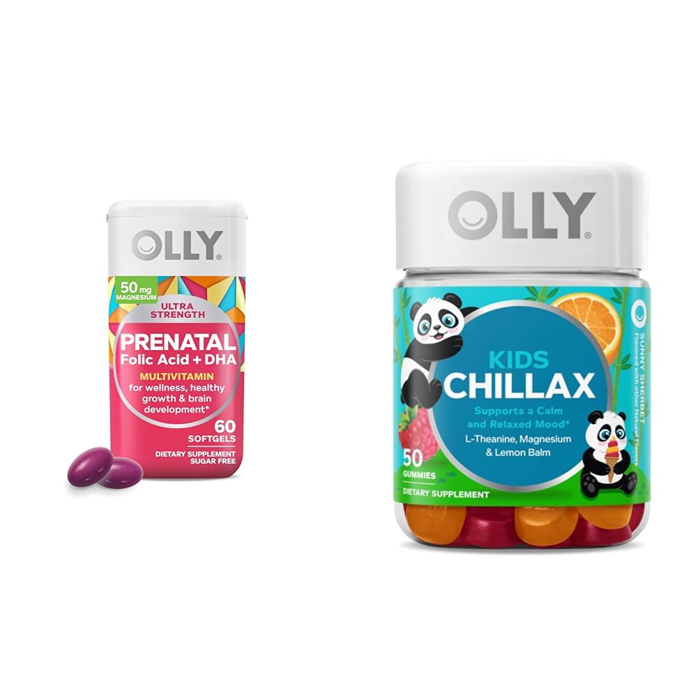 OLLY Prenatal Multivitamin Softgels and Kids Calming Gummies Bundle, 110 Count