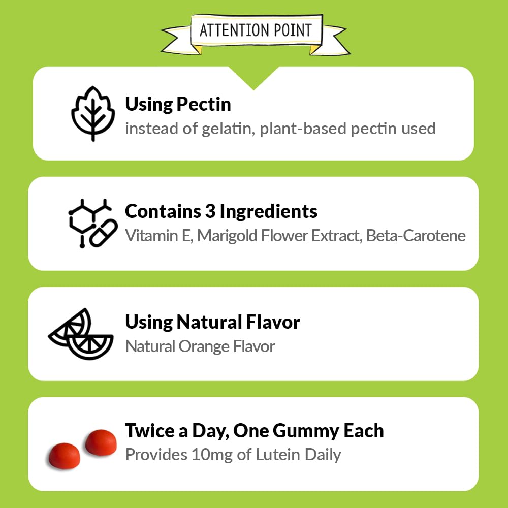 ZIOSTAND Lutein Eye Health Gummies – Marigold Extract with Vitamin E & Beta-Carotene – Orange Flavor, 60 Gummies