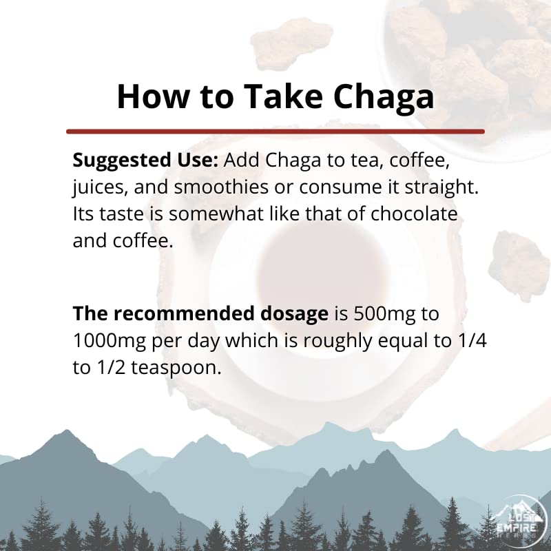Lost Empire Herbs Chaga Mushroom Powder 8:1 Dual Extract from Real Mushrooms Not Mycelium, 1.0582 oz