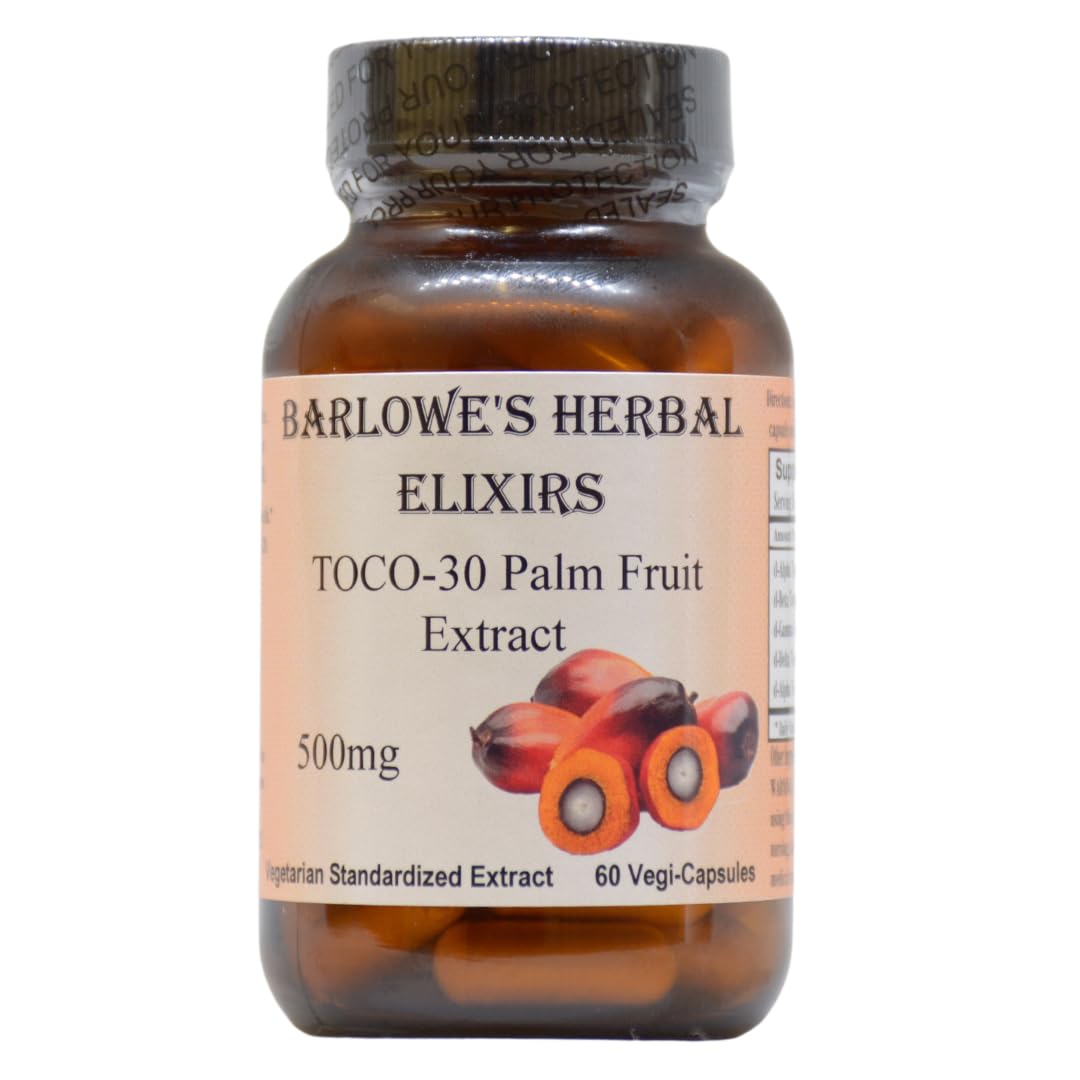 Barlowe's Herbal Elixirs Toco-30 Tocotrienol Palm Fruit Extract 500mg Per Capsule, 60 Capsules