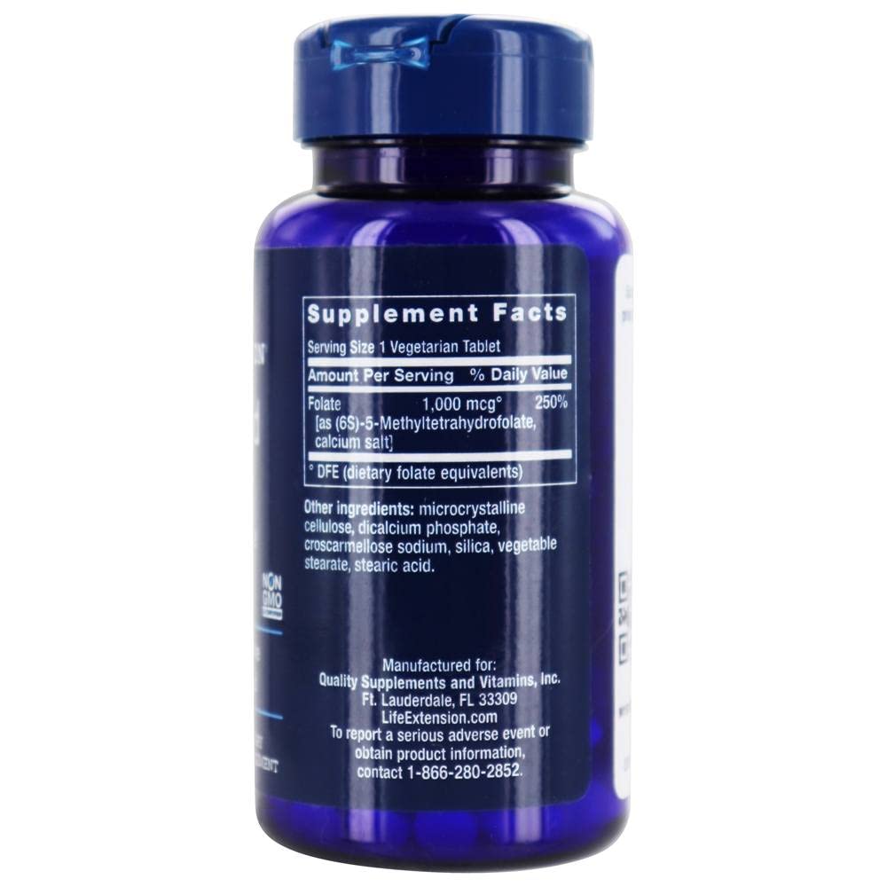 Life Extension Optimized Folate (L-Methylfolate), 1000 mcg Vegetarian Tablets, 300 Tablets